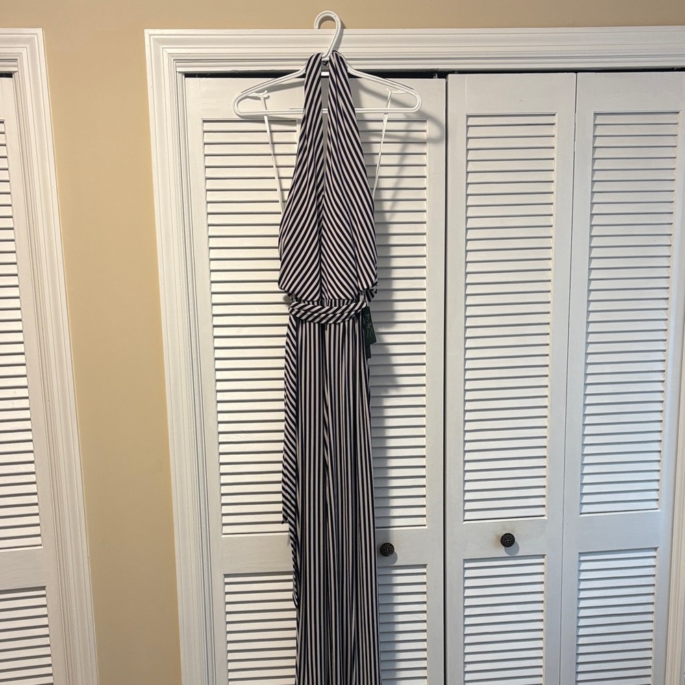 Lauren Ralph Lauren Black and White Striped Flare Jumpsuit